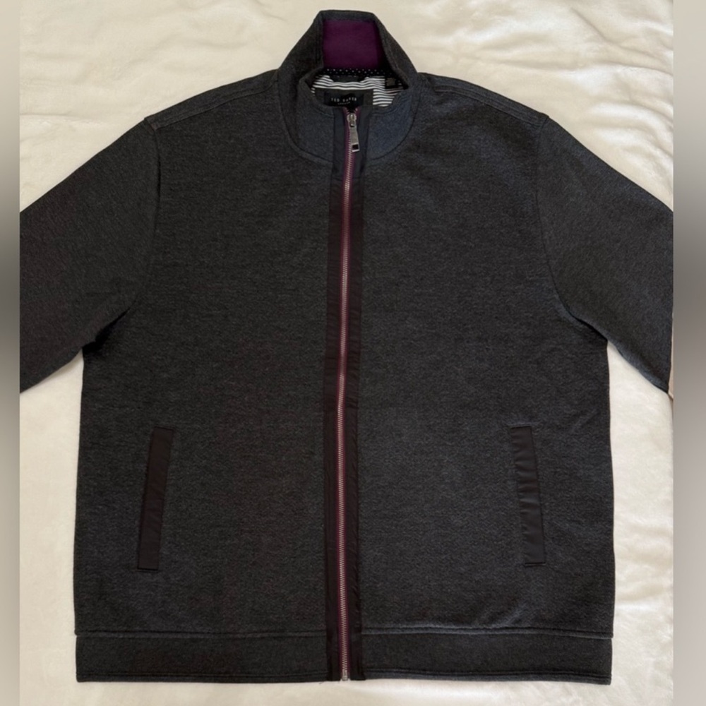 Ted Baker Textured Full Zip Jacket - Charcoal. Size 7